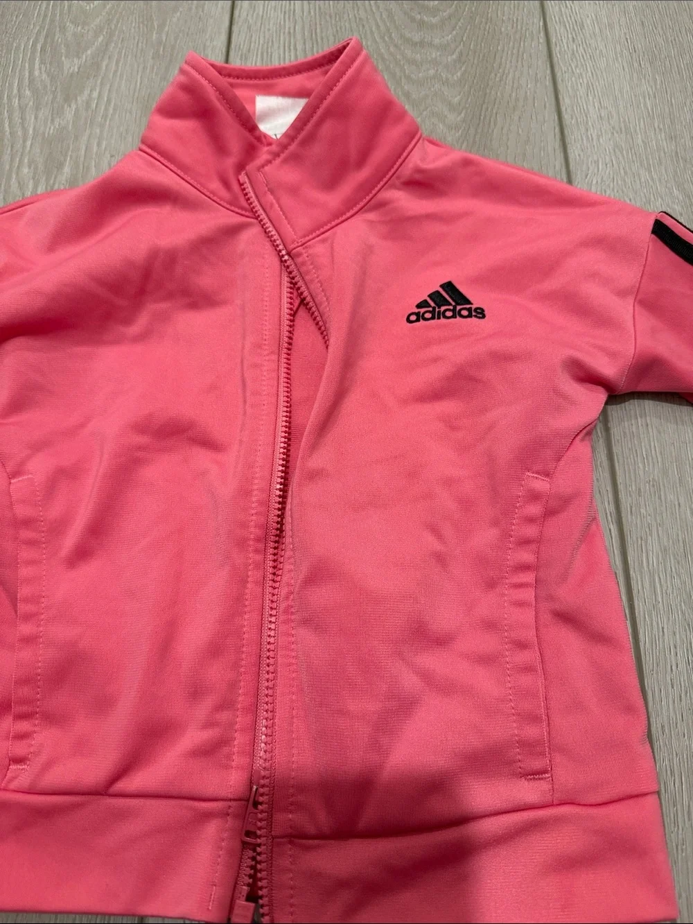 Adidas Toddler Pink Zip-Up Track Jacket with Black Stripes